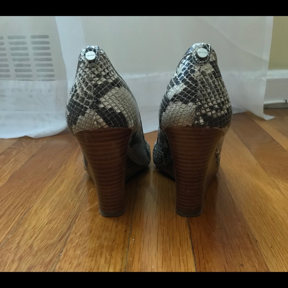 Calvin Klein Open Toe Snakeskin Wedges - Picture 5 of 8